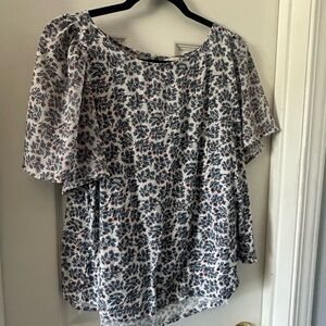Lucky Brand Navy and Red Floral Blouse